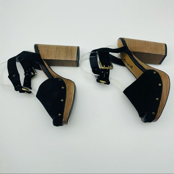 Free People Black Suede Peep Toe Platform Clog Sandals NWT, Size 7 - Picture 12 of 16